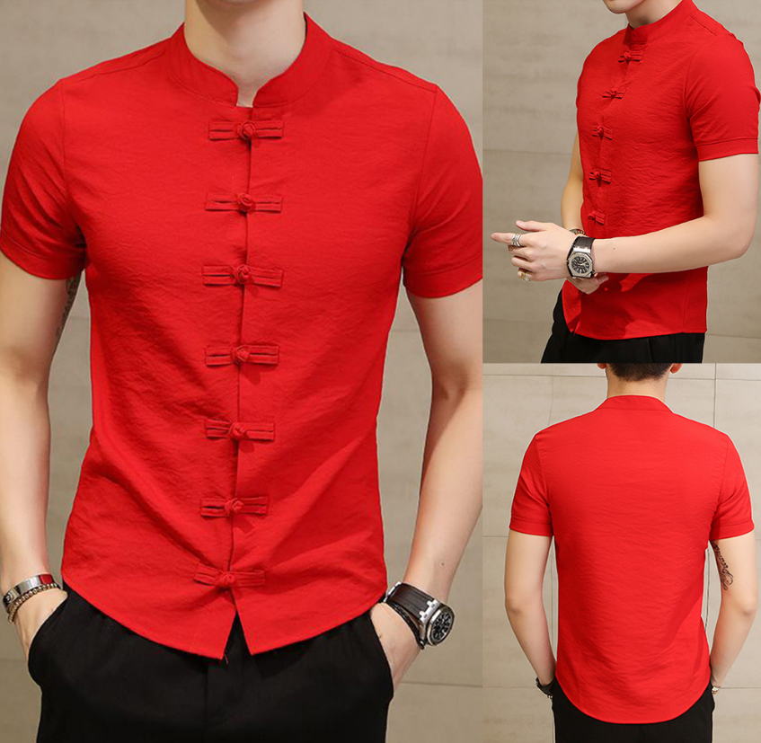 Tradictional Chinese Clothing For Men short Sleeve Cotton Linen Chinese Style Shirts Kung Fu Tai Chi Tang Suit Style Tops CN-026
