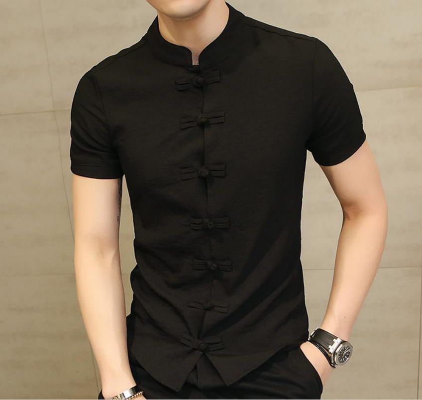 Tradictional Chinese Clothing For Men short Sleeve Cotton Linen Chinese Style Shirts Kung Fu Tai Chi Tang Suit Style Tops CN-026