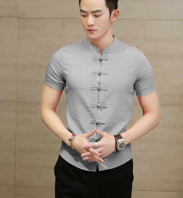 Tradictional Chinese Clothing For Men short Sleeve Cotton Linen Chinese Style Shirts Kung Fu Tai Chi Tang Suit Style Tops CN-026