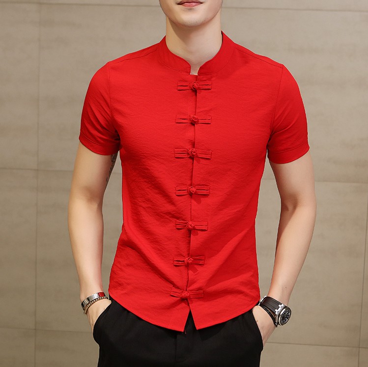 Tradictional Chinese Clothing For Men short Sleeve Cotton Linen Chinese Style Shirts Kung Fu Tai Chi Tang Suit Style Tops CN-026