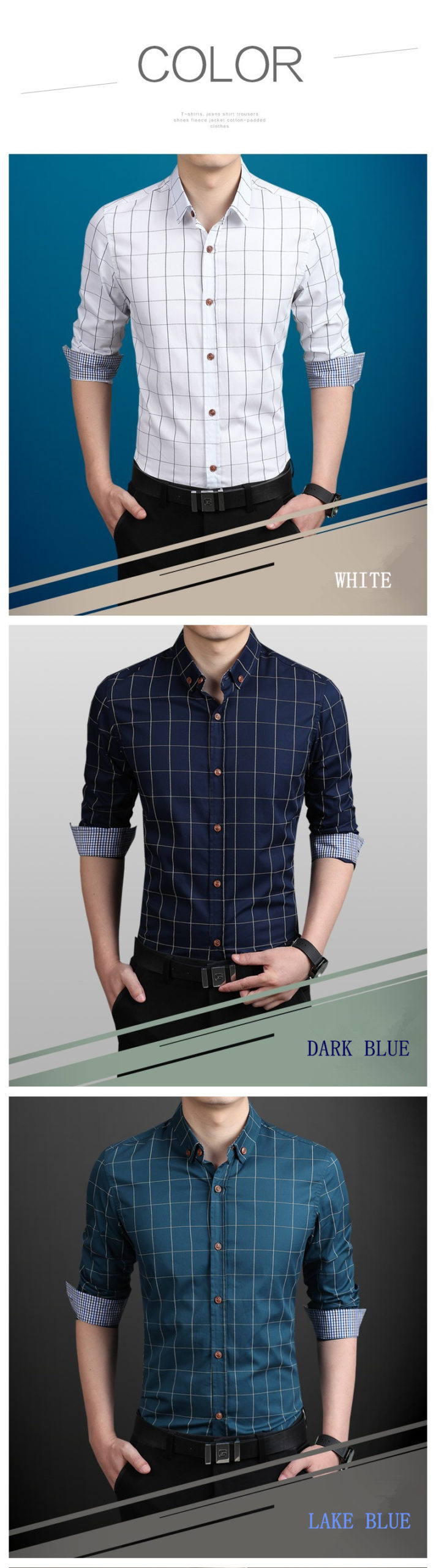 Plaid Shirt Men Long Sleeve Slim Fit White M-5XL 100% Cotton Dress Shirts Male Clothes Social Vintage Summer Casual Shirts Men