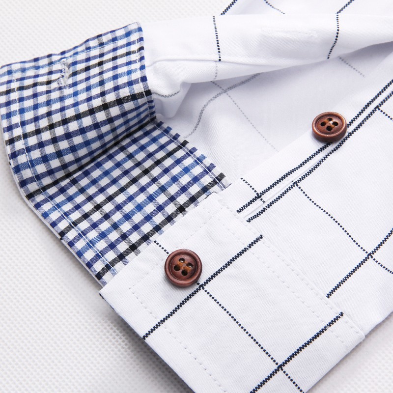 Plaid Shirt Men Long Sleeve Slim Fit White M-5XL 100% Cotton Dress Shirts Male Clothes Social Vintage Summer Casual Shirts Men