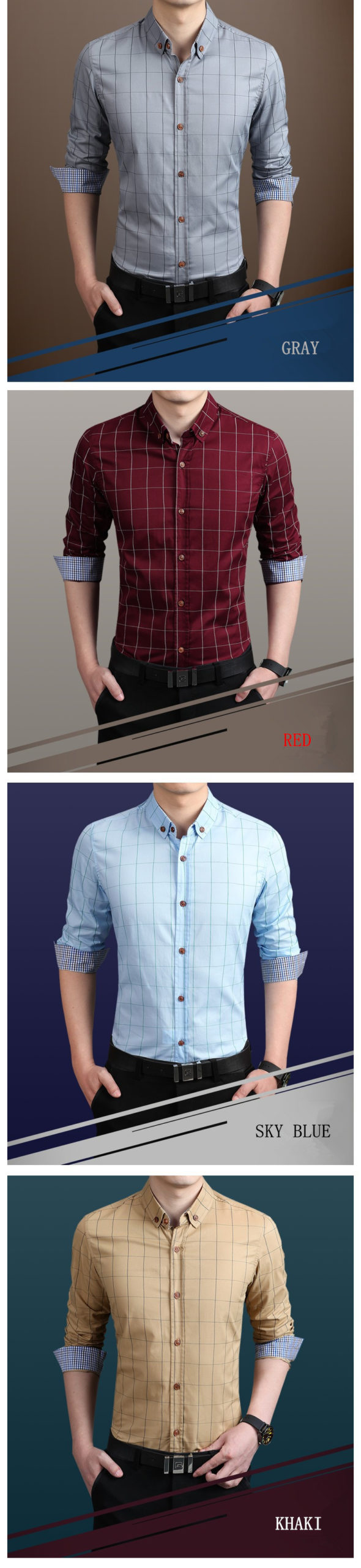 Plaid Shirt Men Long Sleeve Slim Fit White M-5XL 100% Cotton Dress Shirts Male Clothes Social Vintage Summer Casual Shirts Men