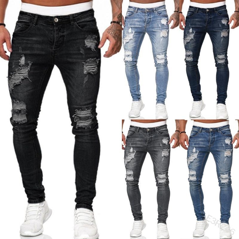 Men's Sweatpants Sexy Hole Jeans Pants (Minimum order 300 pieces each color and design)