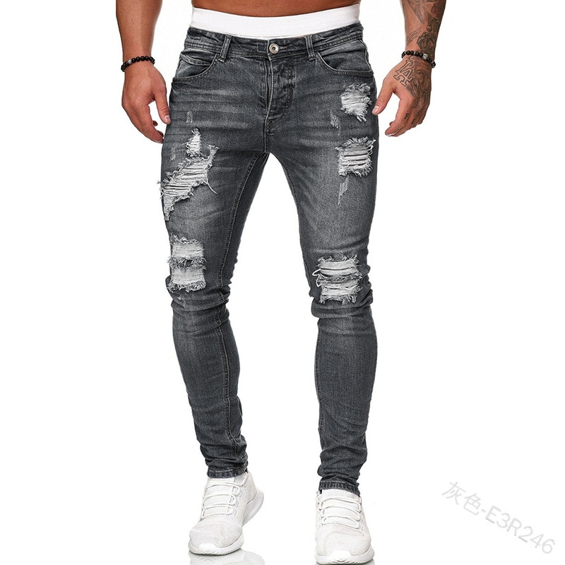 Men's Sweatpants Sexy Hole Jeans Pants (Minimum order 300 pieces each color and design)