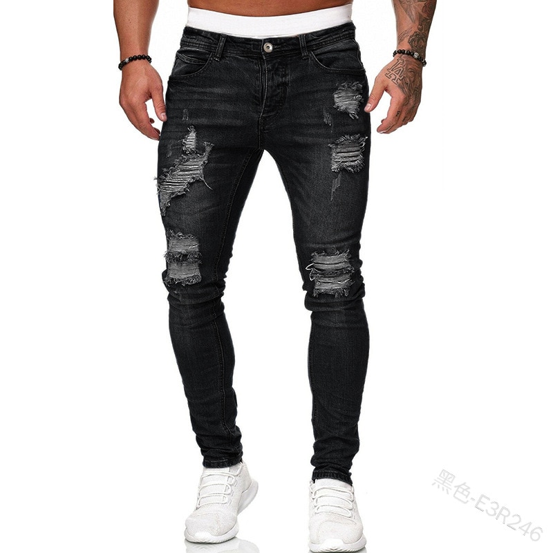Men's Sweatpants Sexy Hole Jeans Pants (Minimum order 300 pieces each color and design)