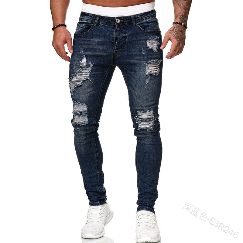 Men's Sweatpants Sexy Hole Jeans Pants (Minimum order 300 pieces each color and design)