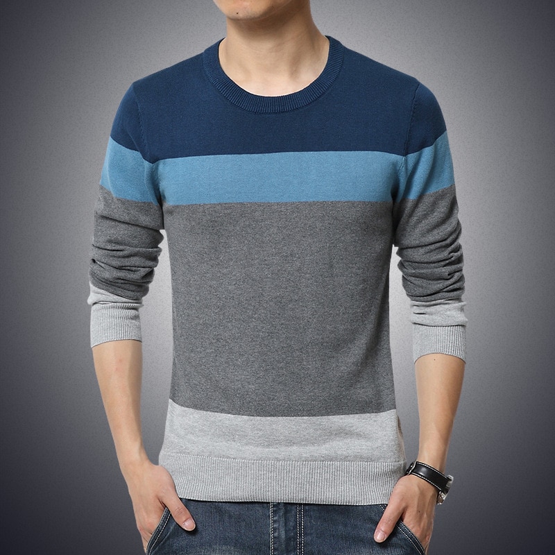 Casual Men's Sweater O-Neck Striped Slim Fit Knittwear 2020 Autumn Mens Sweaters Pullovers Pullover Men Pull Homme M-3XL Casual Men's Sweater O-Neck Striped Slim Fit Knittwear 2020 Autumn Mens Sweaters Pullovers Pullover Men Pull Homme M-3XL