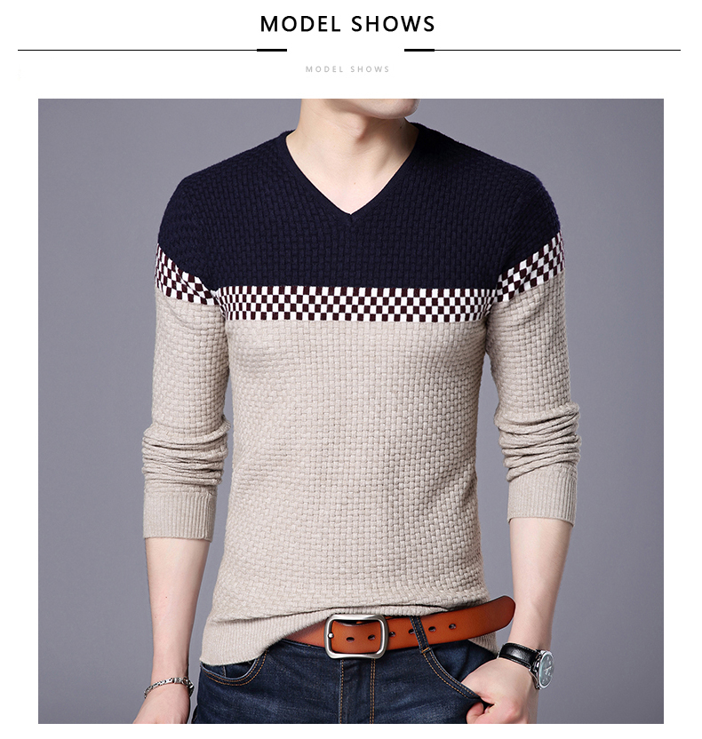 BROWON Men Brand Sweater 2020 Sweater Business Leisure Sweater Pullover V-neck Mens Fit Slim Sweaters Knitted for Man