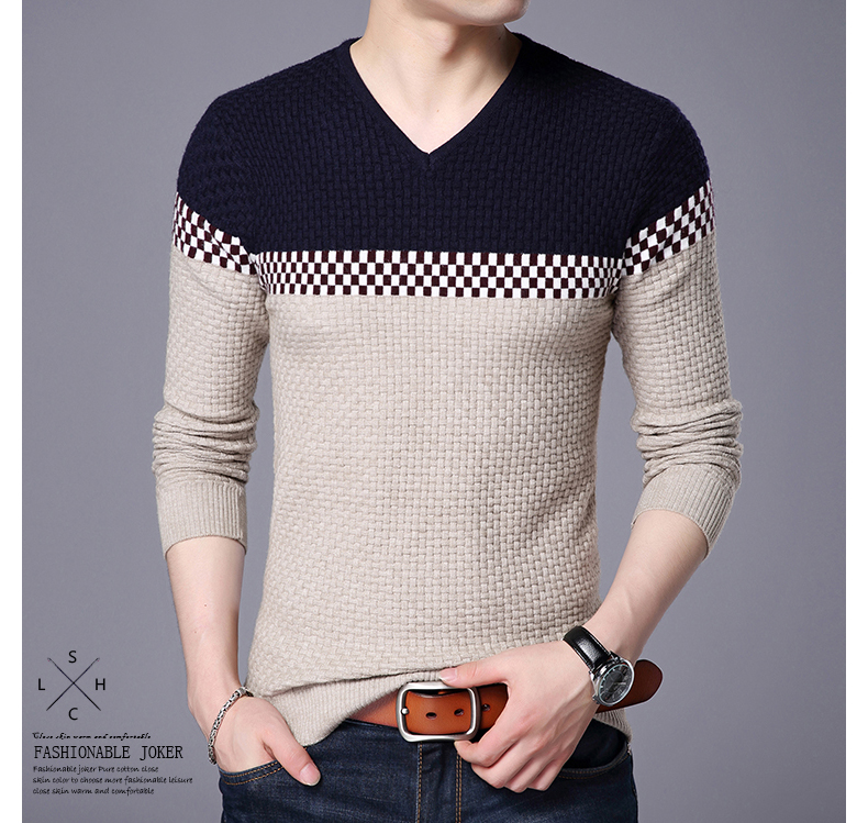 BROWON Men Brand Sweater 2020 Sweater Business Leisure Sweater Pullover V-neck Mens Fit Slim Sweaters Knitted for Man