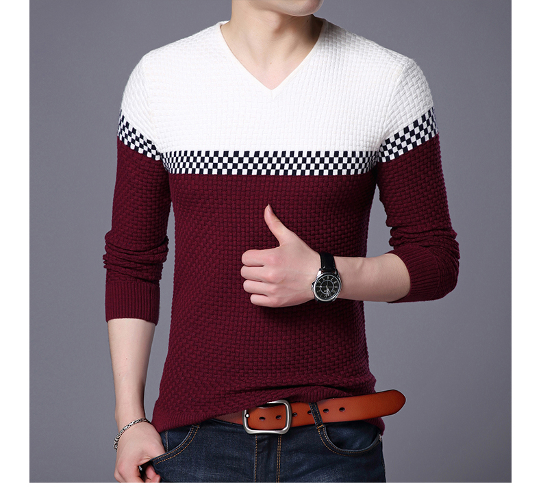 BROWON Men Brand Sweater 2020 Sweater Business Leisure Sweater Pullover V-neck Mens Fit Slim Sweaters Knitted for Man