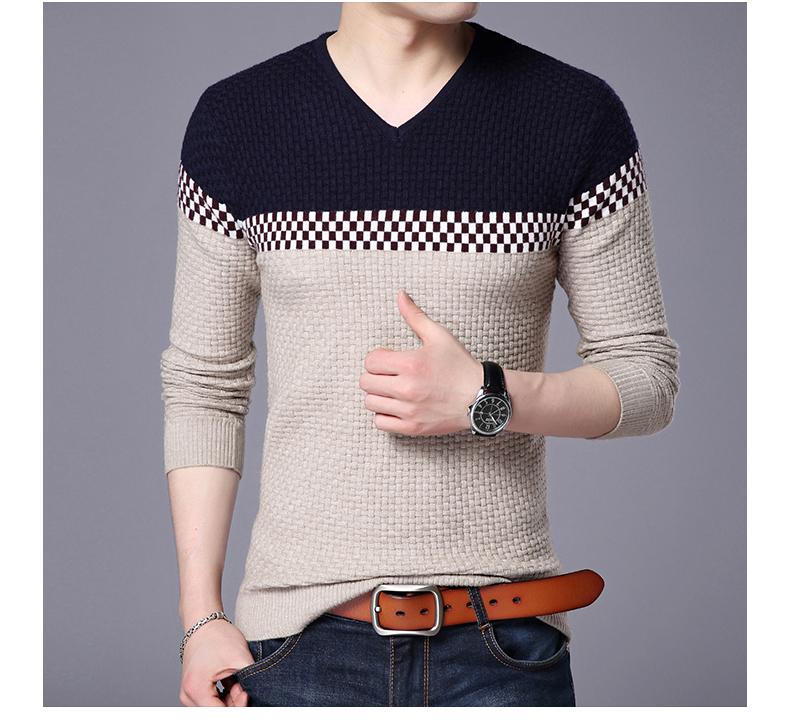 BROWON Men Brand Sweater 2020 Sweater Business Leisure Sweater Pullover V-neck Mens Fit Slim Sweaters Knitted for Man