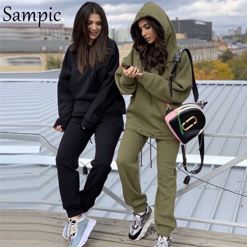 Sampic Autumn Winter Sport Tracksuit Women Hoodies Set Long Sleeve Loose Oversized Shirt Tops And Pants Suit Two Piece Set
