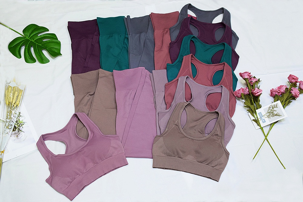 Women 2 Piece Sport Gym Clothes Fitness Set Squat Proof Pant Seamless Leggings Yoga Bra Sportwear Crop Top Active Workout Suit