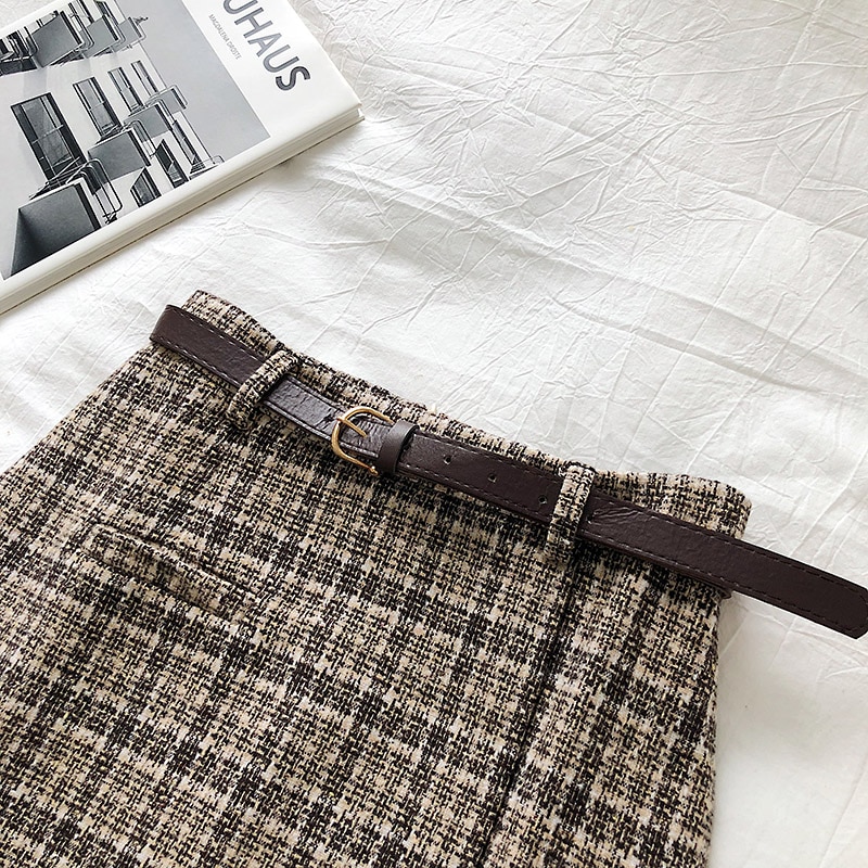 Korean Irregular Lady Skirt Female Autumn Sweet High Waist A-line Mini Skirt Vintage Casual Women Plaid Skirt Chic Sashes