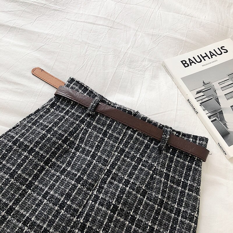 Korean Irregular Lady Skirt Female Autumn Sweet High Waist A-line Mini Skirt Vintage Casual Women Plaid Skirt Chic Sashes