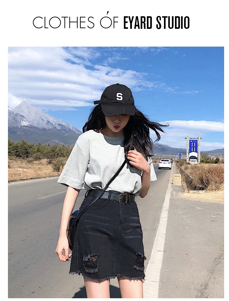 Korean Woman Hole Denim Short Skirt Plus Size High Waist Fashion Black Blue Empire Summer Skirts Over size