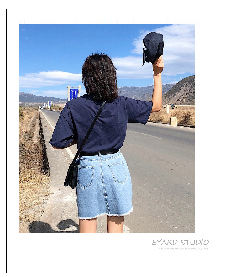 Korean Woman Hole Denim Short Skirt Plus Size High Waist Fashion Black Blue Empire Summer Skirts Over size