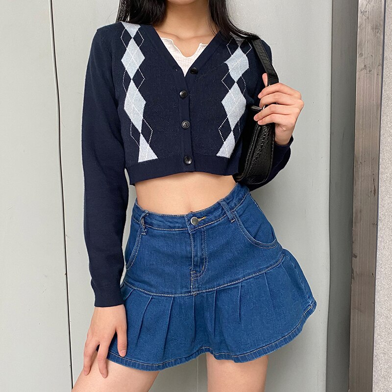 Rapcopter Women Jeans Skirts High Waist Pleated Skirts Zipper Mini Skirts Summer New Pop Streetwear Bottom Y2K Skinny Blue Skirt