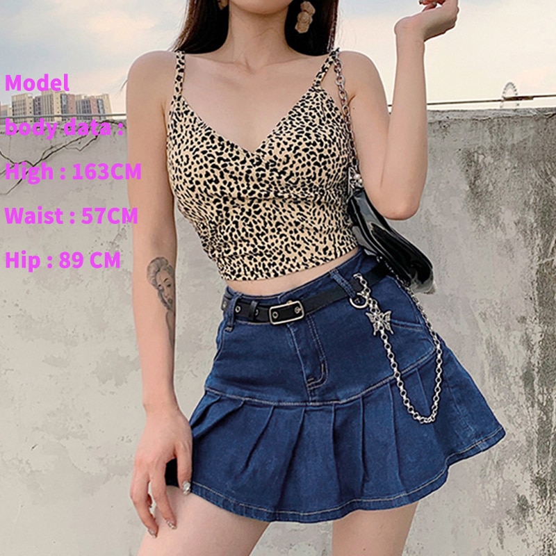 Rapcopter Women Jeans Skirts High Waist Pleated Skirts Zipper Mini Skirts Summer New Pop Streetwear Bottom Y2K Skinny Blue Skirt