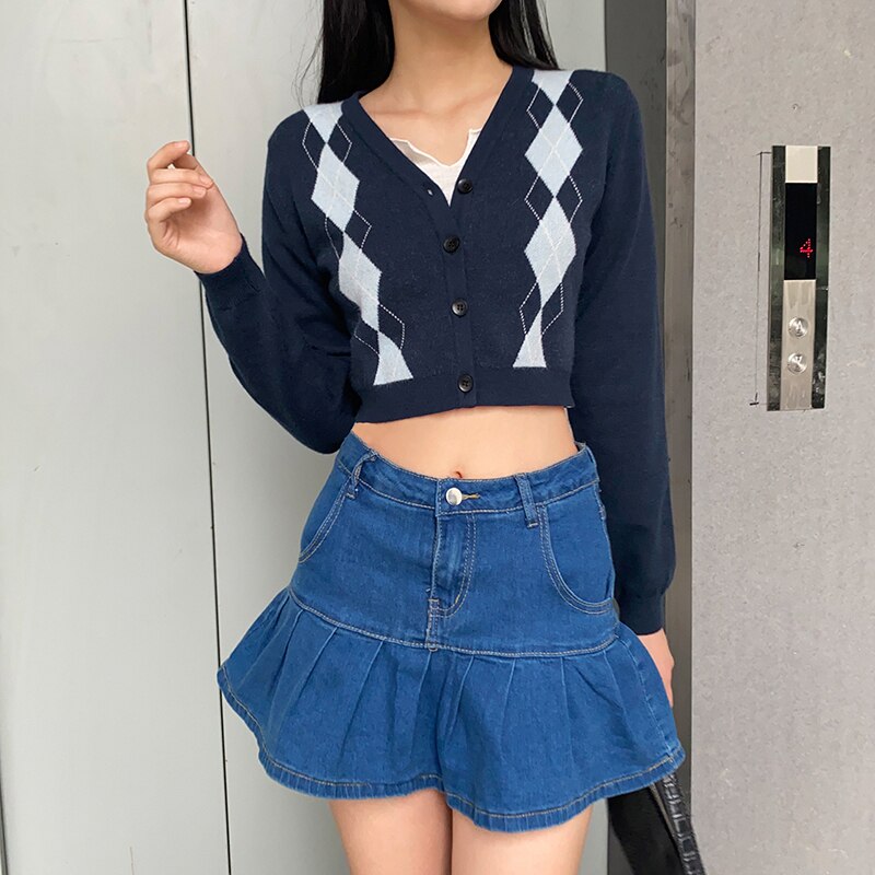 Rapcopter Women Jeans Skirts High Waist Pleated Skirts Zipper Mini Skirts Summer New Pop Streetwear Bottom Y2K Skinny Blue Skirt