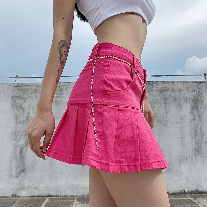 Rapcopter Women Jeans Skirts High Waist Pleated Skirts Zipper Mini Skirts Summer New Pop Streetwear Bottom Y2K Skinny Blue Skirt