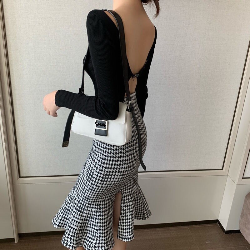 Women Autumn Houndstooth Sweet Trumpet Skirt Female Vintage Long Mermaid Skirts Summer Fashion Skirt Fairy Lady Mid Calf Skirt Women Autumn Houndstooth Sweet Trumpet Skirt Female Vintage Long Mermaid Skirts Summer Fashion Skirt Fairy Lady Mid Calf Skirt