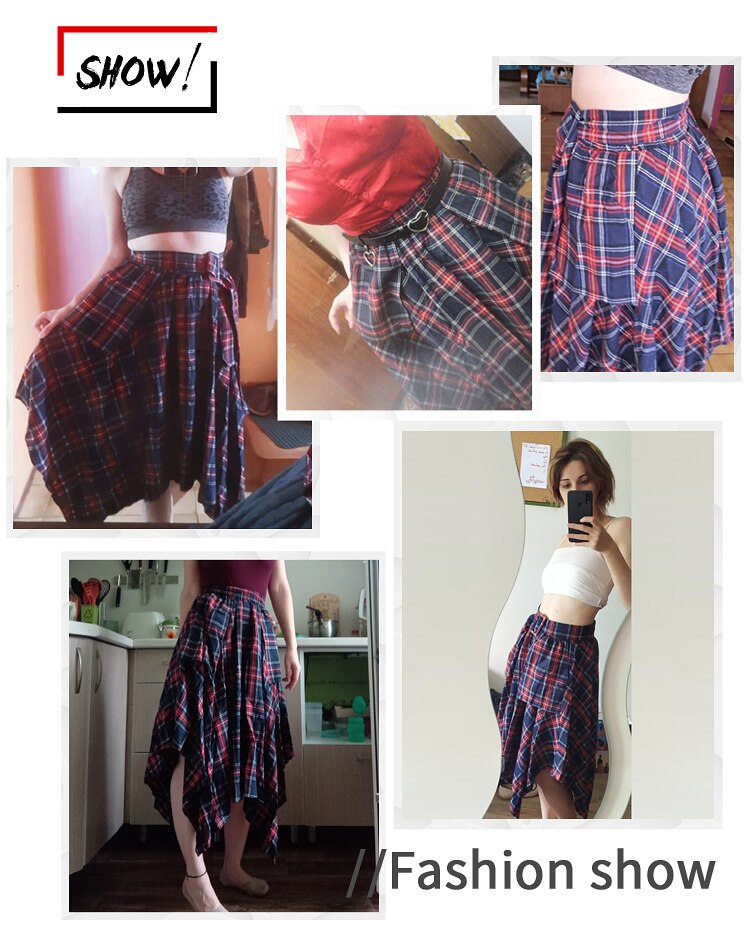 2020 Korean Style Woman Red Plaid Asymmetrical Skirt Sashes Printed High Waist Belted Ladies Casual Unique Irregular Skirt 3027 2020 Korean Style Woman Red Plaid Asymmetrical Skirt Sashes Printed High Waist Belted Ladies Casual Unique Irregular Skirt 3027