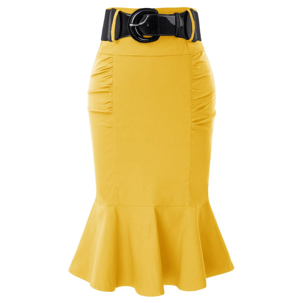 Belle Poque Women Skirts Summer Belt Decorated Mermaid Skirts Elegant Vintage Hips-wrapped Bodycon Pencil Fit Business Skirt New