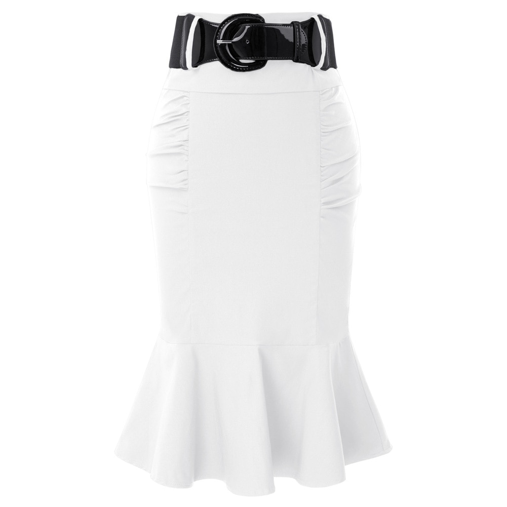 Belle Poque Women Skirts Summer Belt Decorated Mermaid Skirts Elegant Vintage Hips-wrapped Bodycon Pencil Fit Business Skirt New