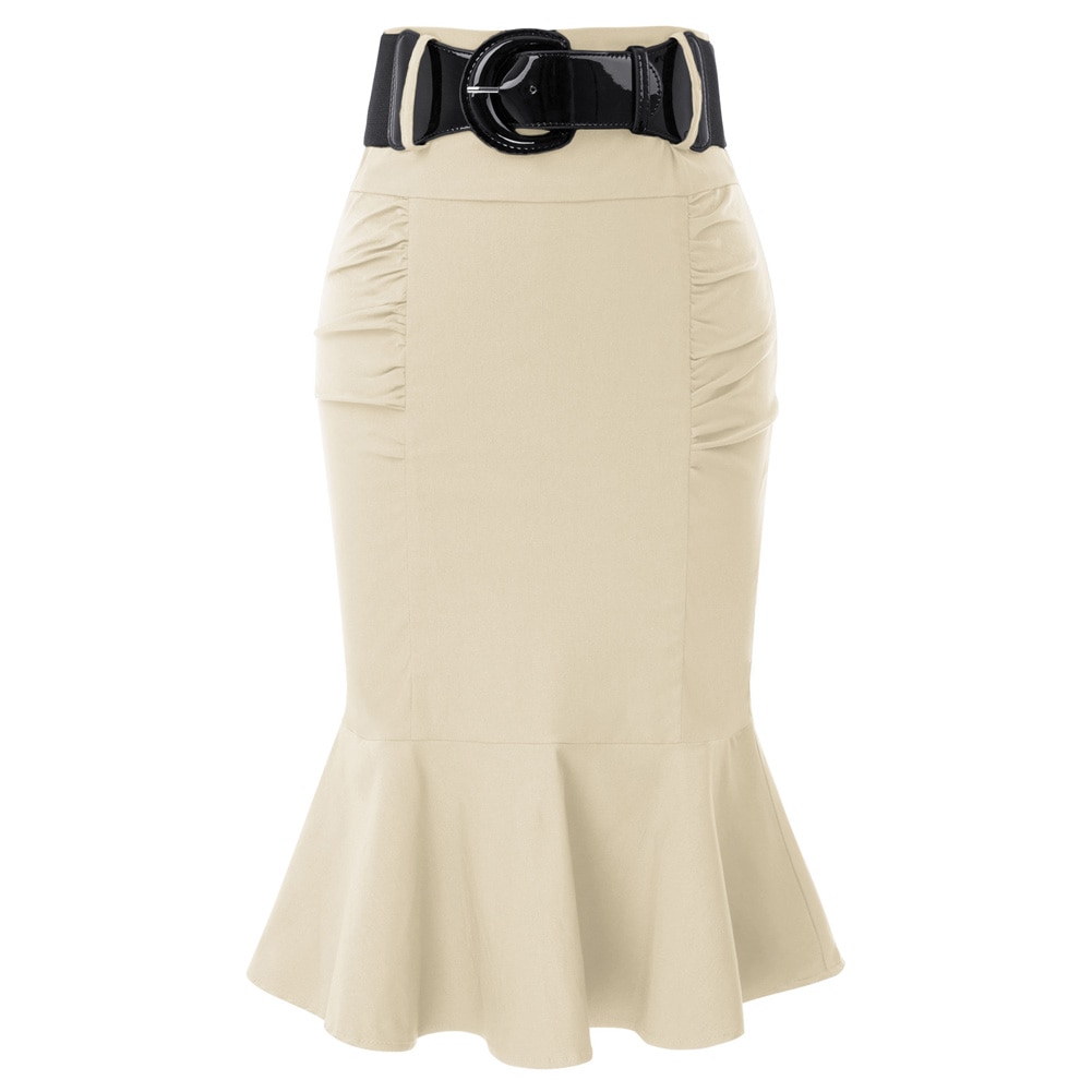 Belle Poque Women Skirts Summer Belt Decorated Mermaid Skirts Elegant Vintage Hips-wrapped Bodycon Pencil Fit Business Skirt New