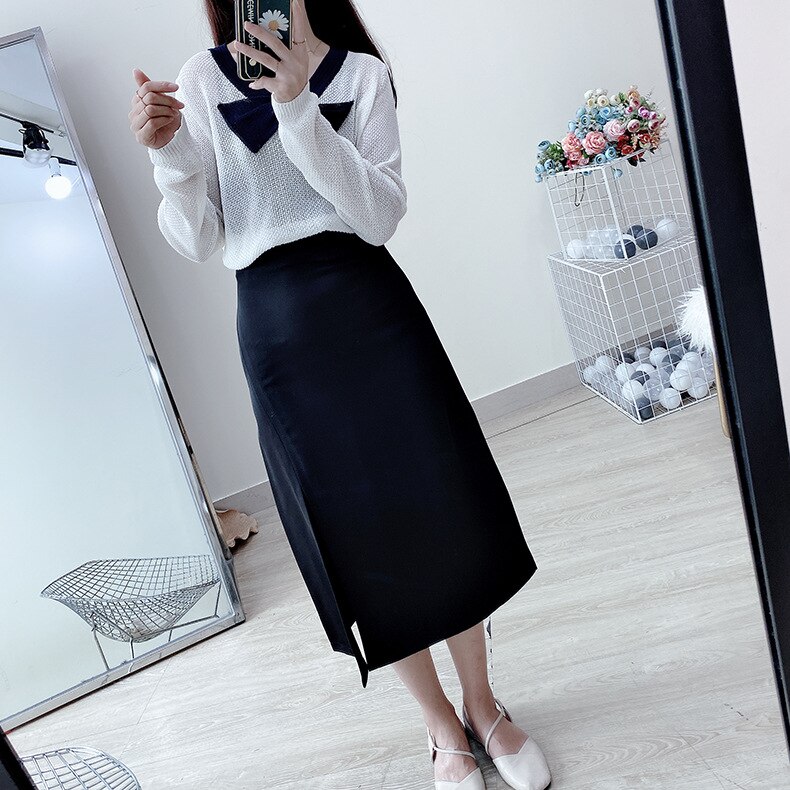 Bornladies New Arrival Autumn Winter Solid Casual Elegant Blue and Black Color Skirts for Women Party Work (Minimum order 100 pieces each design) Bornladies New Arrival Autumn Winter Solid Casual Elegant Blue and Black Color Skirts for Women Party Work (Minimum order 100 pieces each design)