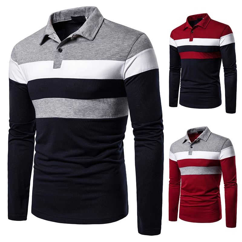 Autumn Men Long Sleeve T-shirt Three Colors Stitching Tops matching street casual fashion T-shirt