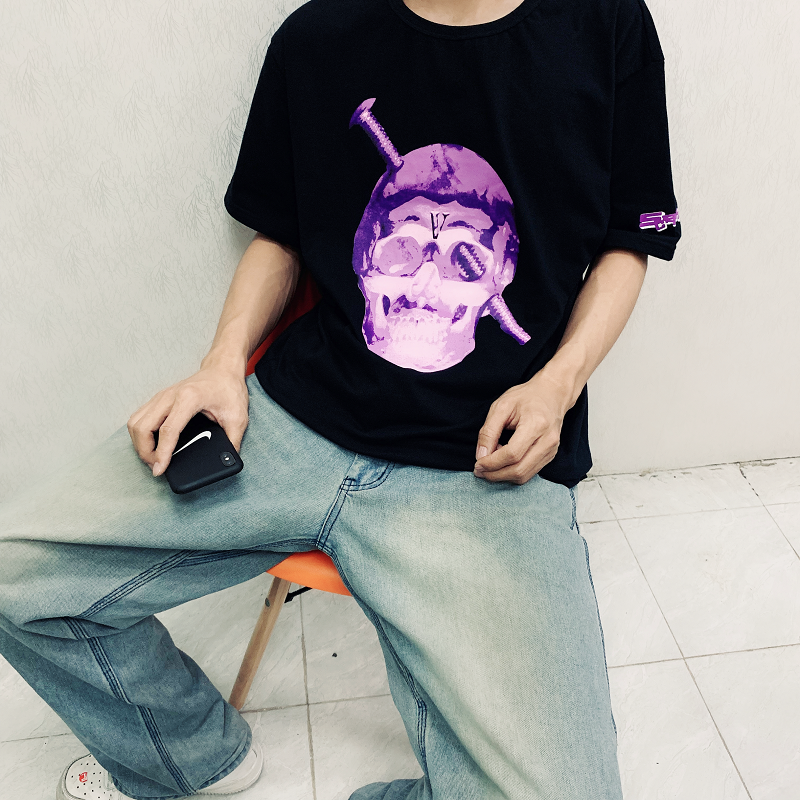 VLONE men t shirt 100% cotton streetwear Women's T-shirt USA summer Short sleeve brand hip hop tshirt Skull head screw Ninja