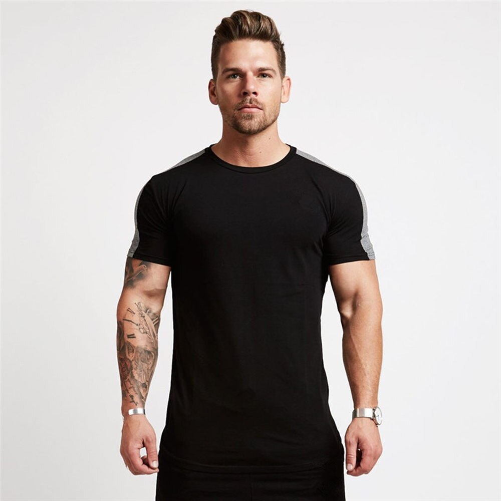 Casual Cotton Solid t shirt Men Gyms Fitness Short sleeve T-shirt Male Bodybuilding Workout Tees Tops Summer New Clothes Apparel