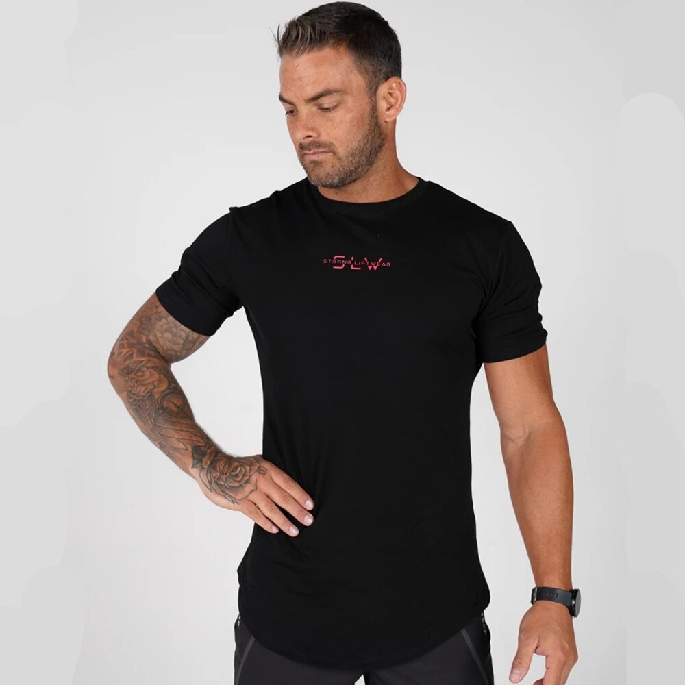 Casual Cotton Solid t shirt Men Gyms Fitness Short sleeve T-shirt Male Bodybuilding Workout Tees Tops Summer New Clothes Apparel