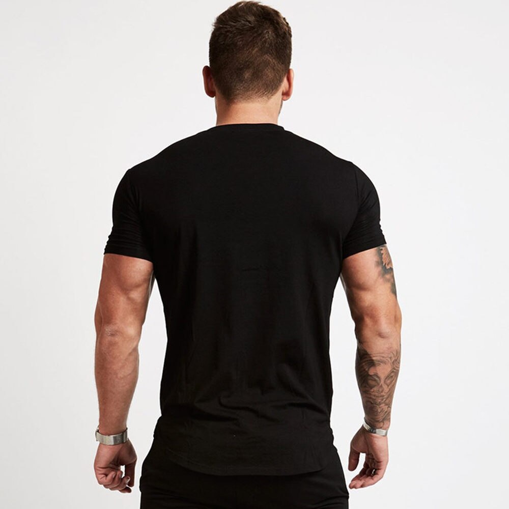 Casual Cotton Solid t shirt Men Gyms Fitness Short sleeve T-shirt Male Bodybuilding Workout Tees Tops Summer New Clothes Apparel