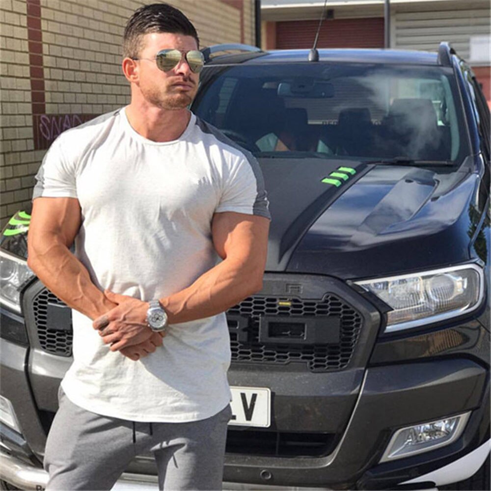 Casual Cotton Solid t shirt Men Gyms Fitness Short sleeve T-shirt Male Bodybuilding Workout Tees Tops Summer New Clothes Apparel