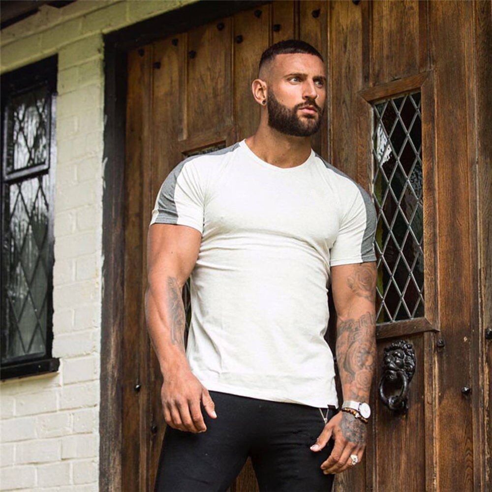 Casual Cotton Solid t shirt Men Gyms Fitness Short sleeve T-shirt Male Bodybuilding Workout Tees Tops Summer New Clothes Apparel