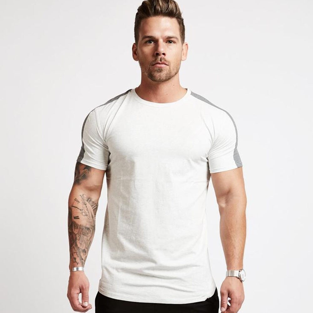 Casual Cotton Solid t shirt Men Gyms Fitness Short sleeve T-shirt Male Bodybuilding Workout Tees Tops Summer New Clothes Apparel