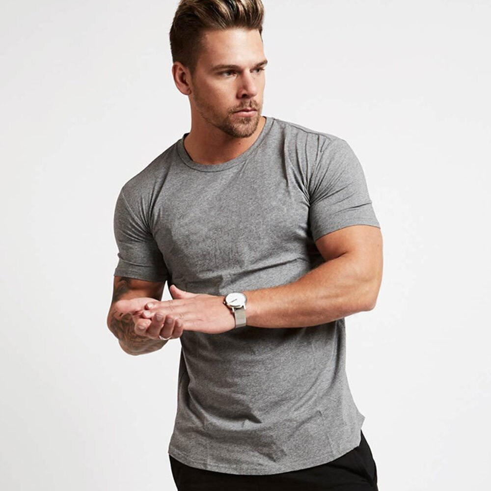 Casual Cotton Solid t shirt Men Gyms Fitness Short sleeve T-shirt Male Bodybuilding Workout Tees Tops Summer New Clothes Apparel