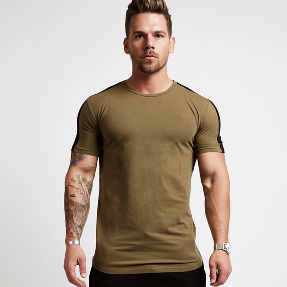 Casual Cotton Solid t shirt Men Gyms Fitness Short sleeve T-shirt Male Bodybuilding Workout Tees Tops Summer New Clothes Apparel