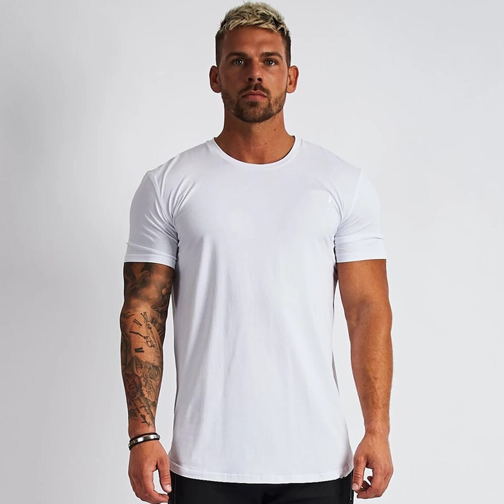 Casual Cotton Solid t shirt Men Gyms Fitness Short sleeve T-shirt Male Bodybuilding Workout Tees Tops Summer New Clothes Apparel