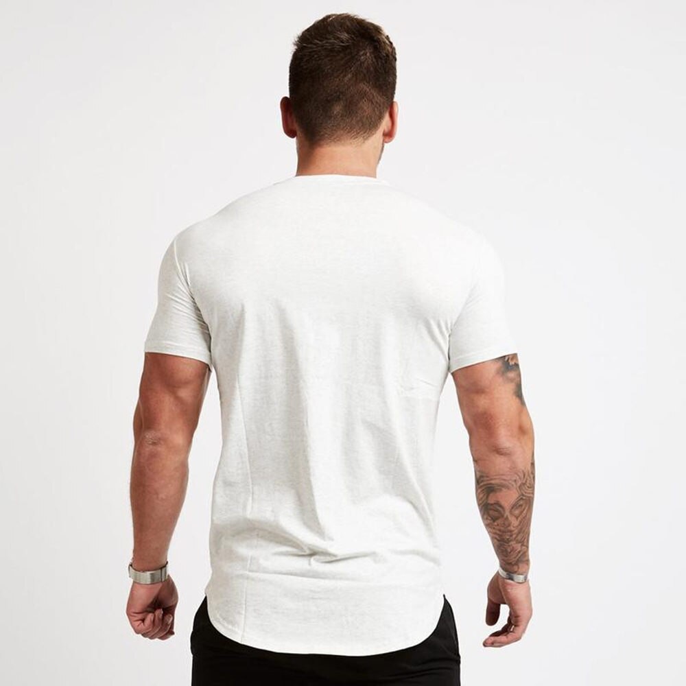 Casual Cotton Solid t shirt Men Gyms Fitness Short sleeve T-shirt Male Bodybuilding Workout Tees Tops Summer New Clothes Apparel