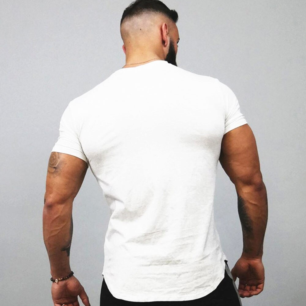 Casual Cotton Solid t shirt Men Gyms Fitness Short sleeve T-shirt Male Bodybuilding Workout Tees Tops Summer New Clothes Apparel