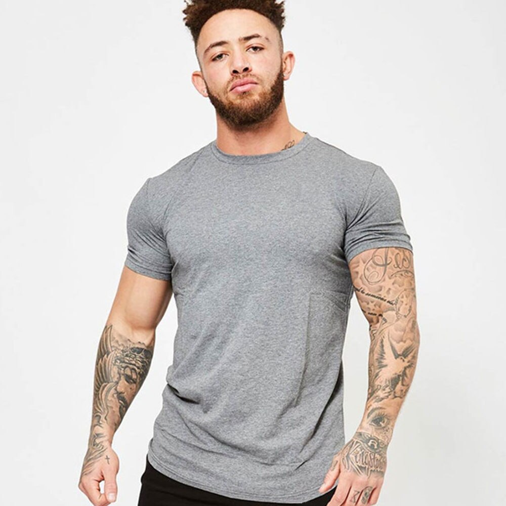 Casual Cotton Solid t shirt Men Gyms Fitness Short sleeve T-shirt Male Bodybuilding Workout Tees Tops Summer New Clothes Apparel