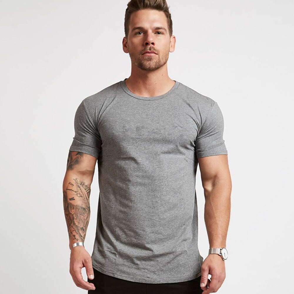Casual Cotton Solid t shirt Men Gyms Fitness Short sleeve T-shirt Male Bodybuilding Workout Tees Tops Summer New Clothes Apparel