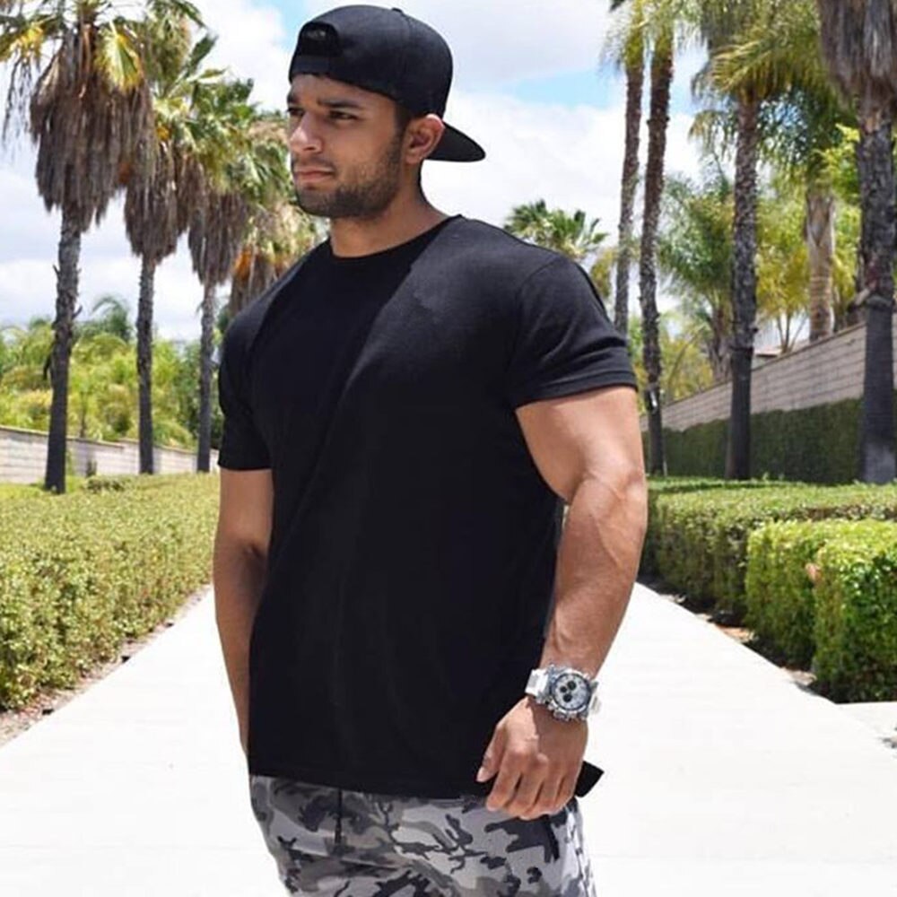 Casual Cotton Solid t shirt Men Gyms Fitness Short sleeve T-shirt Male Bodybuilding Workout Tees Tops Summer New Clothes Apparel