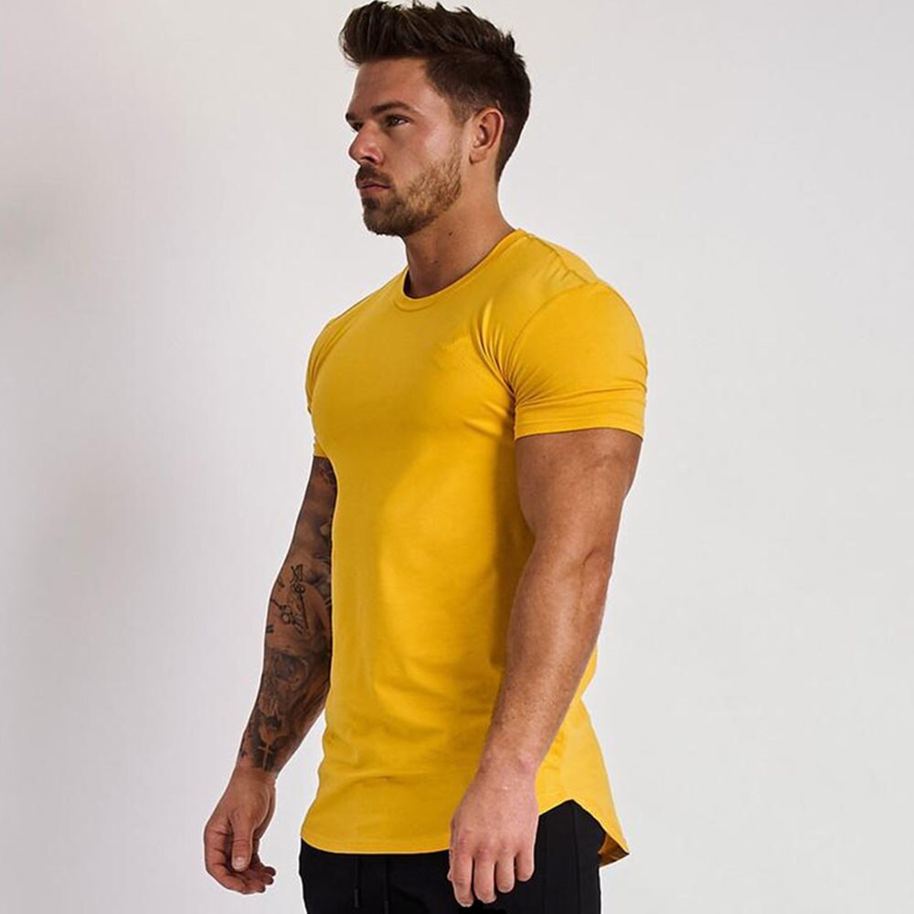 Casual Cotton Solid t shirt Men Gyms Fitness Short sleeve T-shirt Male Bodybuilding Workout Tees Tops Summer New Clothes Apparel