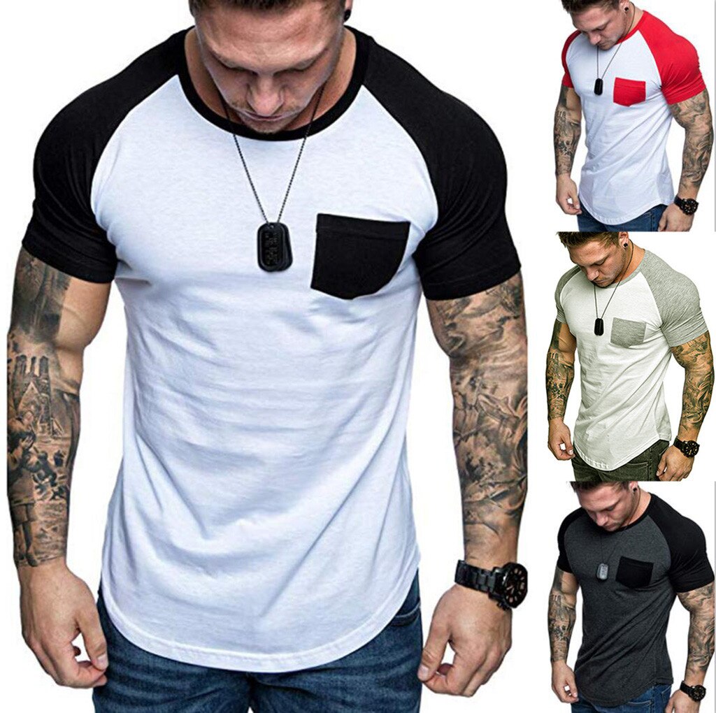 Men's Summer Slim Fit Pocket Short Sleeved T-shirt (Minimum order 100 pieces each color)